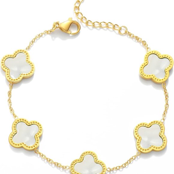 Link Bracelet Gold Plated Clover Adjustable Lucky Jewelry for Women - Picture 1 of 6